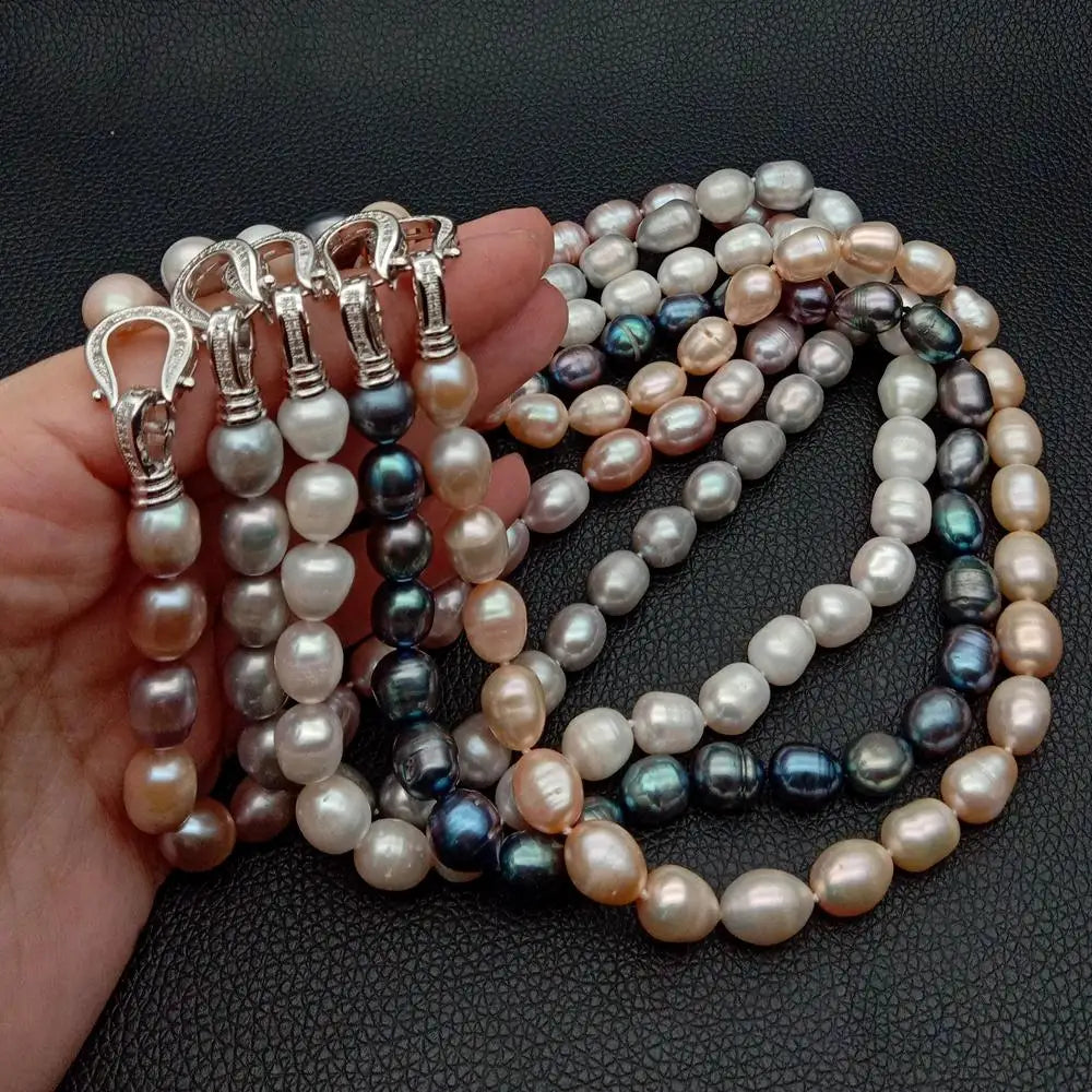 Elegant Rice-Shaped Freshwater Pearl Necklace in Mixed Colors