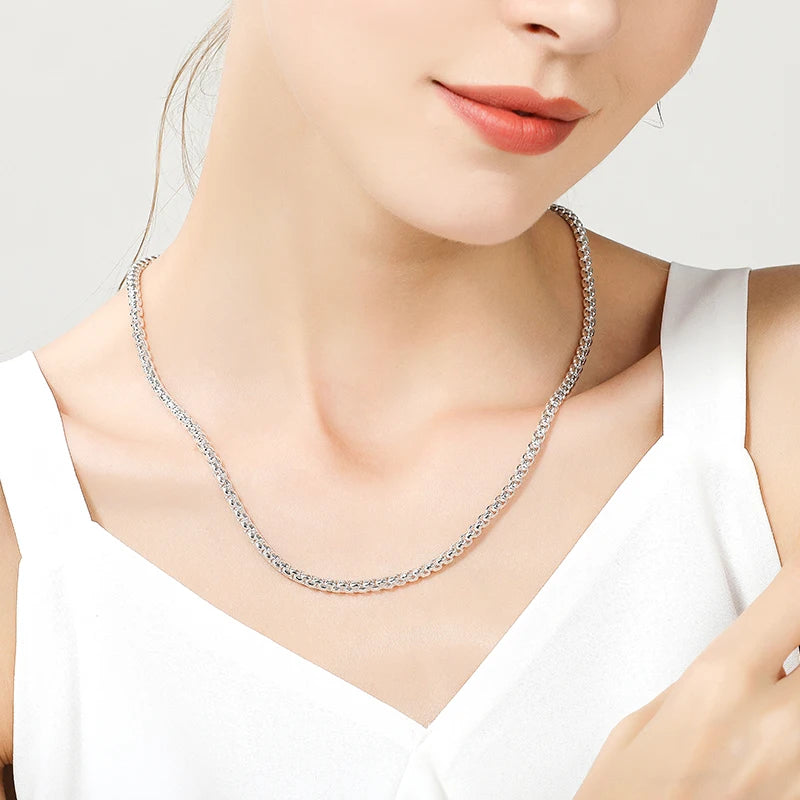 Sterling Silver Round Box Chain Necklace for Men and Women