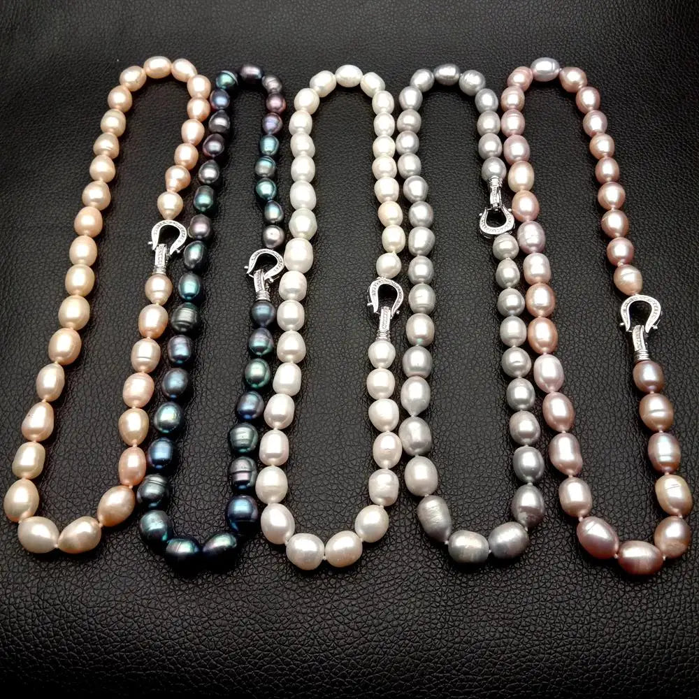 Elegant Rice-Shaped Freshwater Pearl Necklace in Mixed Colors