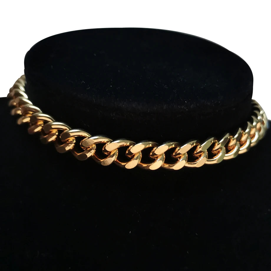 Chunky Cuban Link Choker Necklace – Gold Stainless Steel for Men & Women