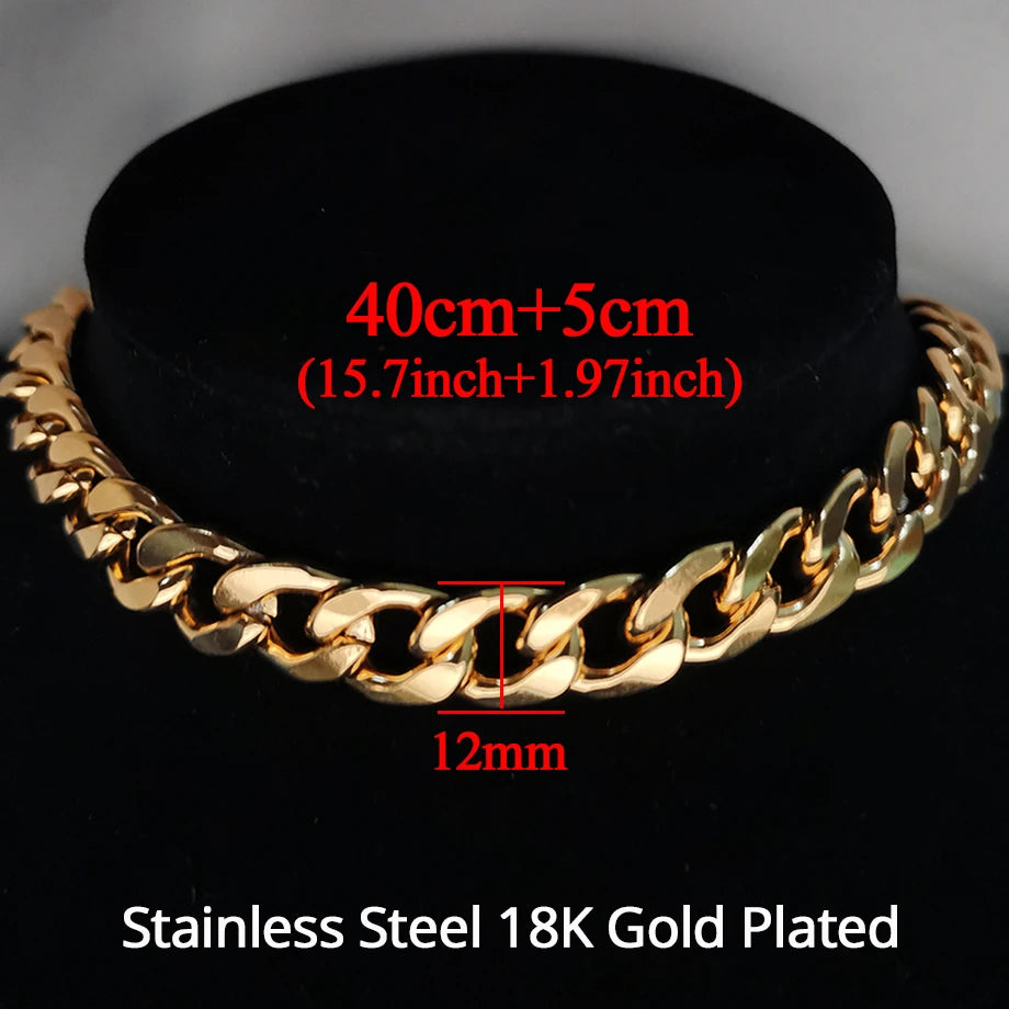 Chunky Cuban Link Choker Necklace – Gold Stainless Steel for Men & Women