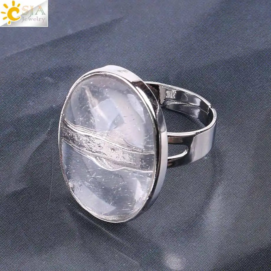 Natural Gemstone Reiki Ring for Men & Women – Quartz & Obsidian