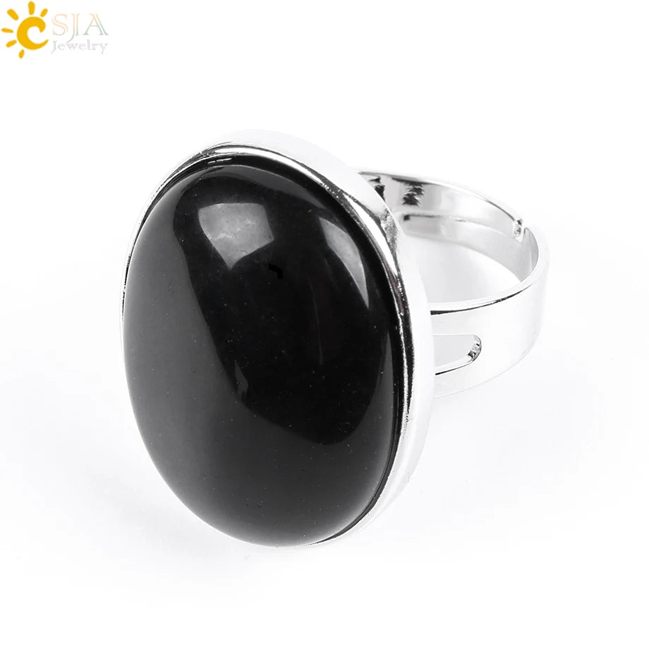 Natural Gemstone Reiki Ring for Men & Women – Quartz & Obsidian