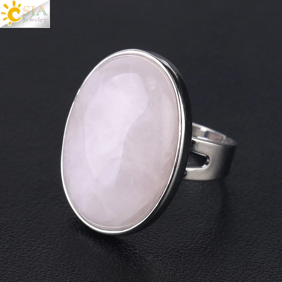Natural Gemstone Reiki Ring for Men & Women – Quartz & Obsidian