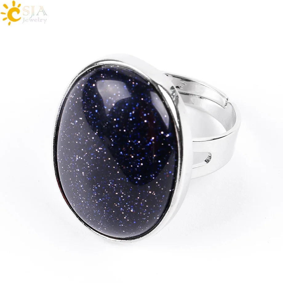Natural Gemstone Reiki Ring for Men & Women – Quartz & Obsidian