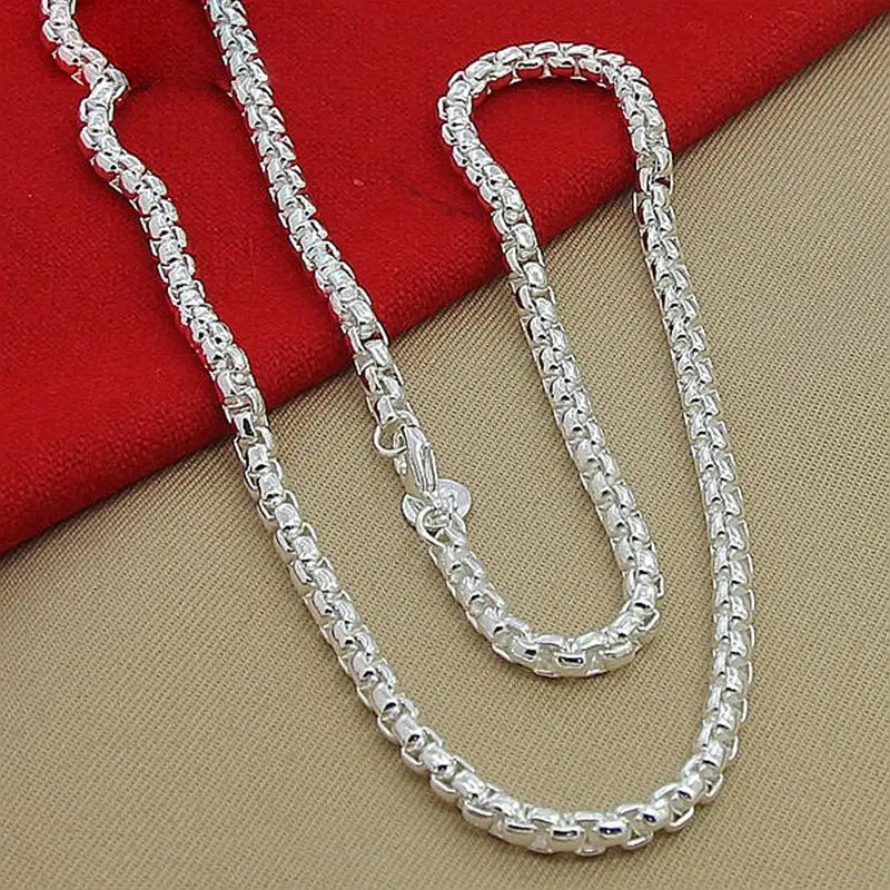 Sterling Silver Round Box Chain Necklace for Men and Women