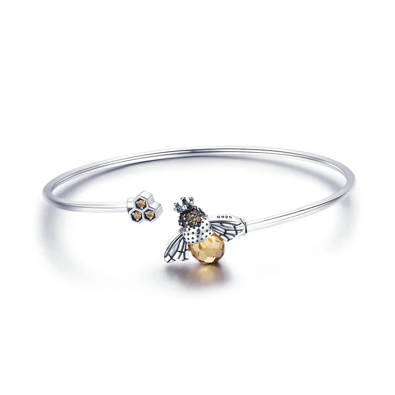 Sterling Silver Blue Fish Tail Bangle Bracelet for Women