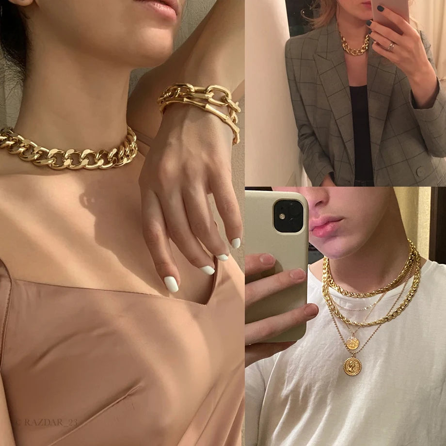 Chunky Cuban Link Choker Necklace – Gold Stainless Steel for Men & Women