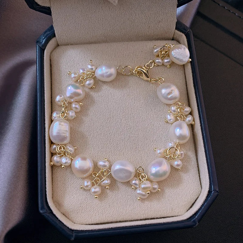 Handmade Baroque Pearl Charm Bracelet with Gold Fill Accents