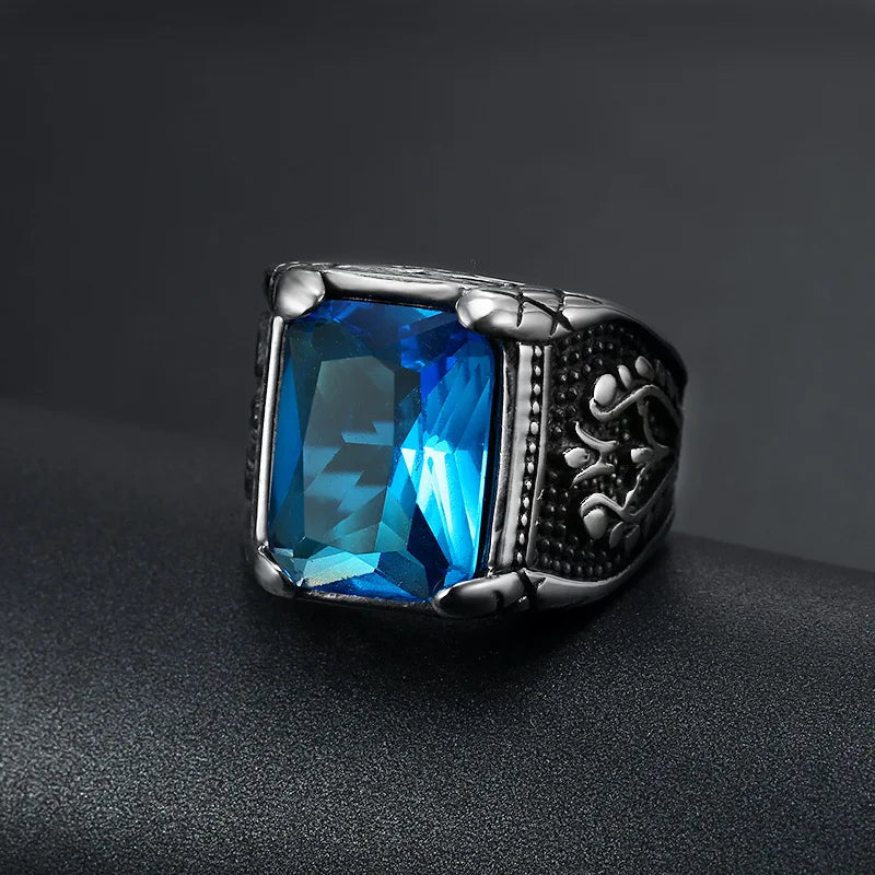 Men’s Silver Signet Ring with Red & Blue Semi-Precious Stone