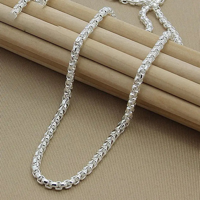 Sterling Silver Round Box Chain Necklace for Men and Women