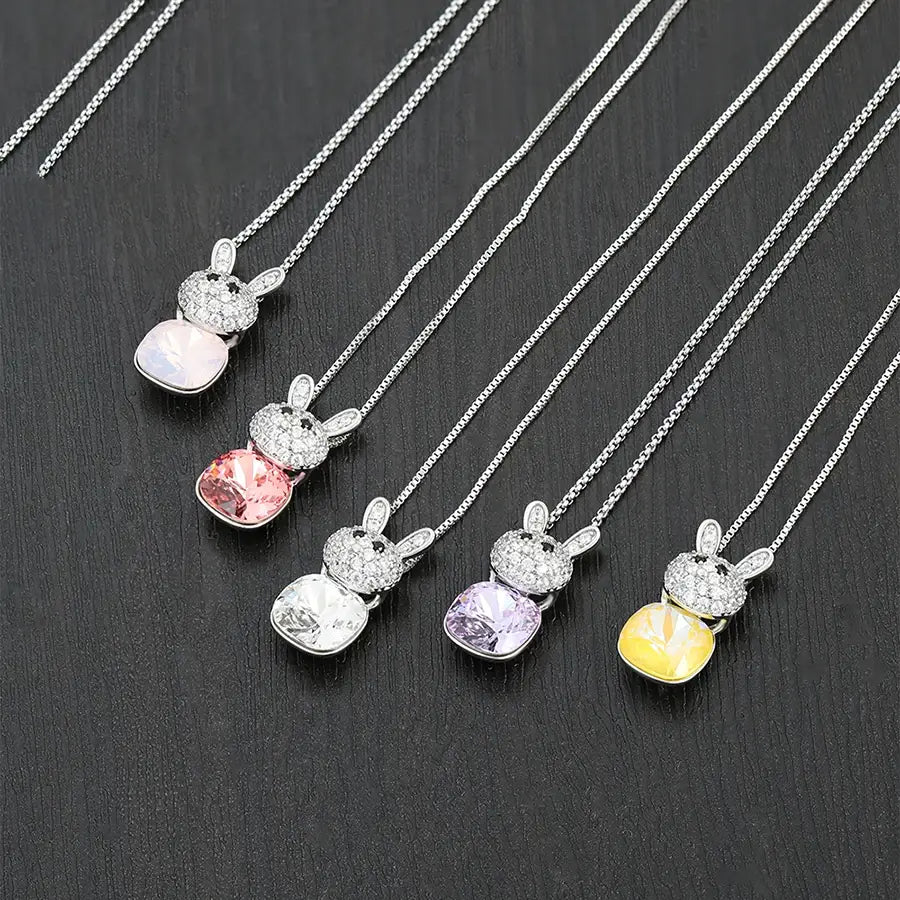 Platinum Animal-Shaped Crystal Pendant Necklace for Women