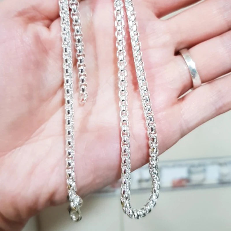 Sterling Silver Round Box Chain Necklace for Men and Women