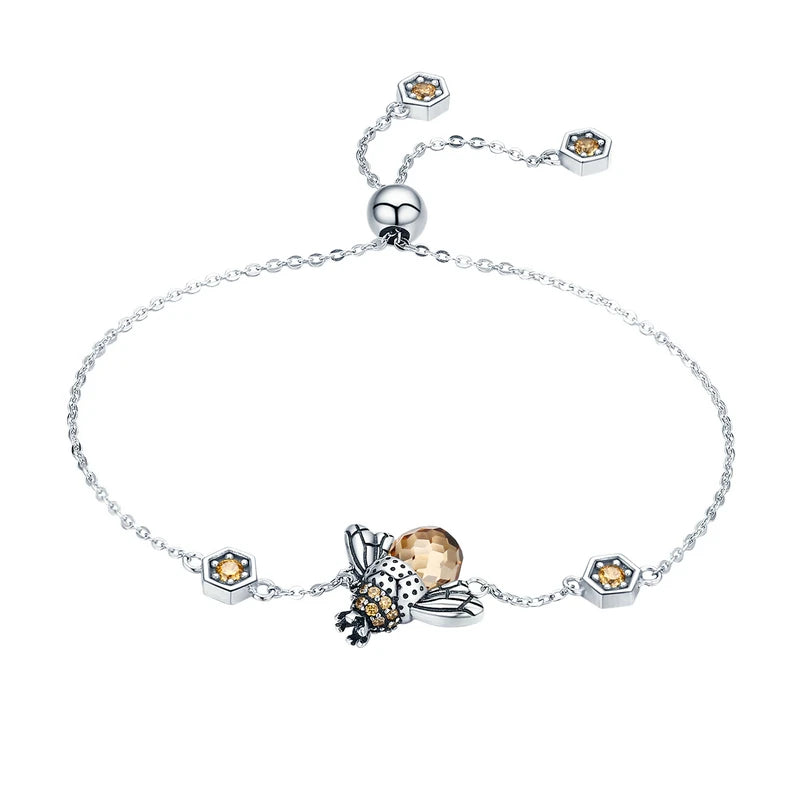 Dancing Honey Bee Crystal Bracelet – Sterling Silver Chain