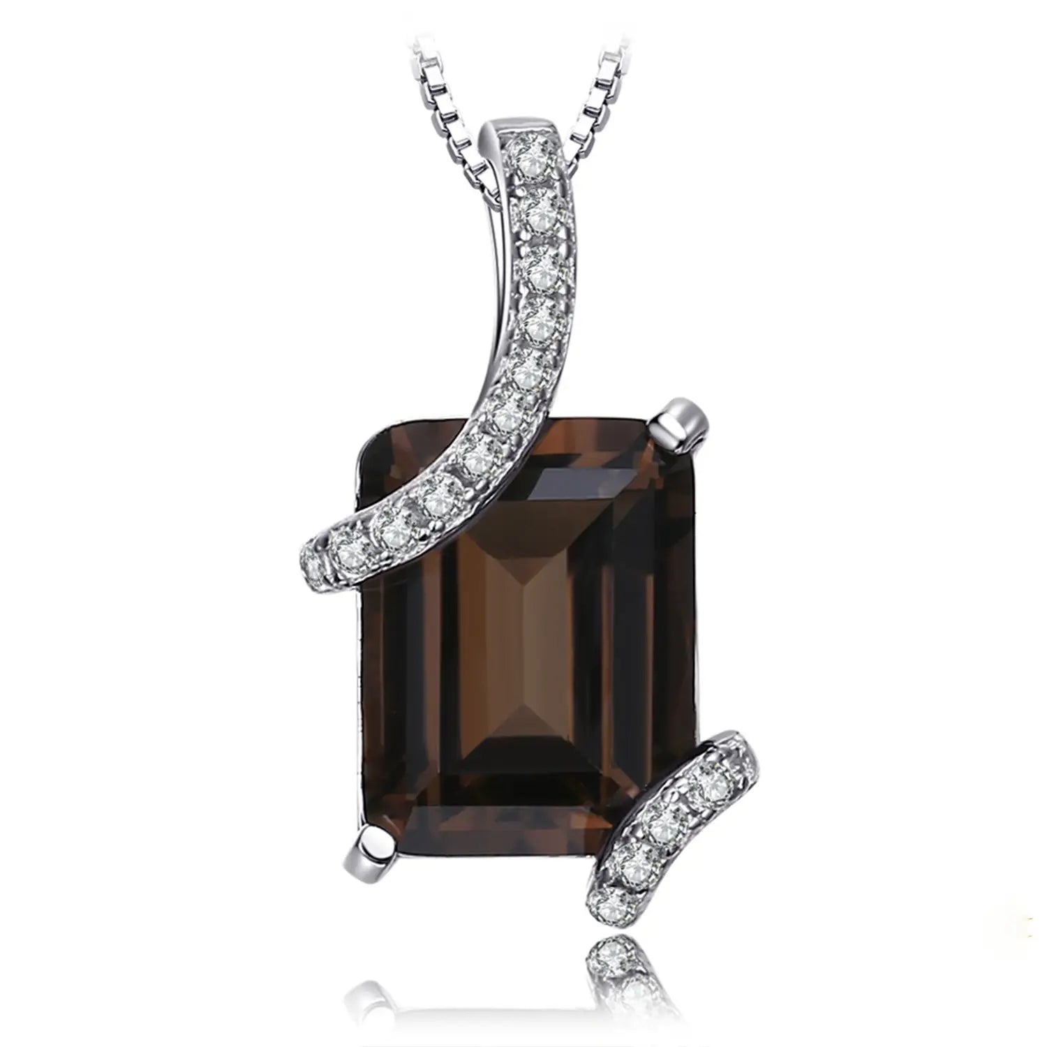 Emerald Cut Smoky Quartz Sterling Silver Pendant (No Chain)