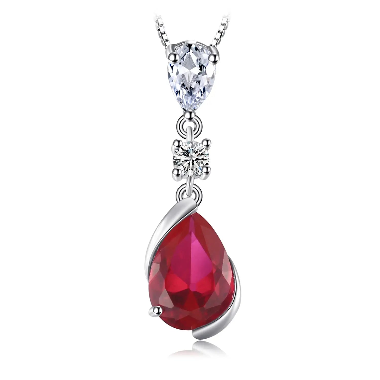 Pear Red Ruby 925 Silver Pendant Necklace (No Chain)