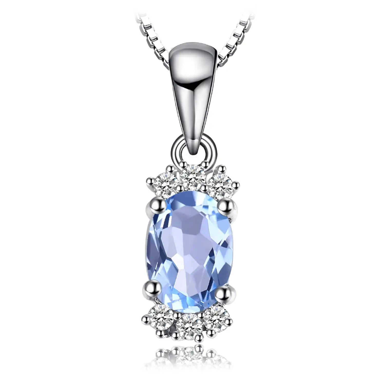 Sky Blue Topaz Oval Pendant – Sterling Silver Choker (No Chain)