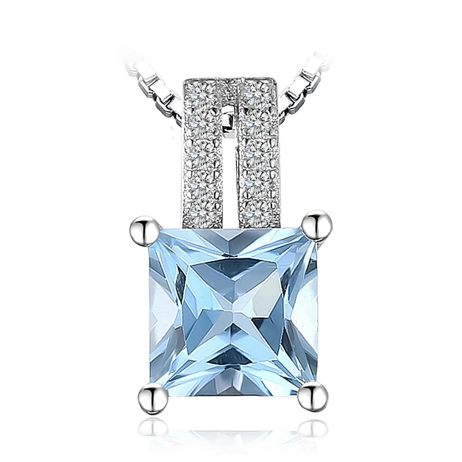 Sky Blue Topaz Sterling Silver Princess Cut Pendant (No Chain)