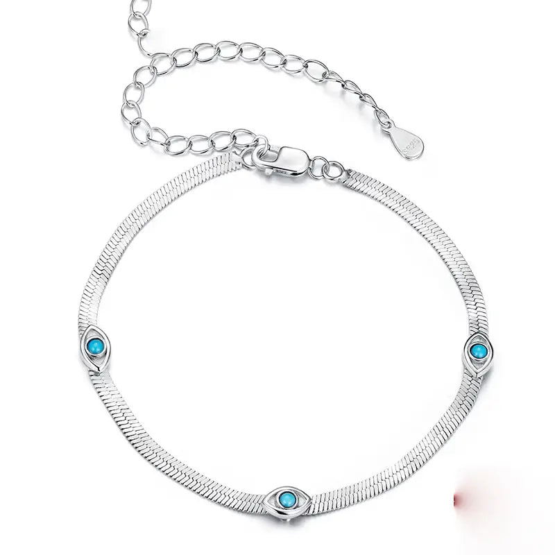 Sterling Silver Devil's Eye Turquoise Bracelet – Adjustable Bangle