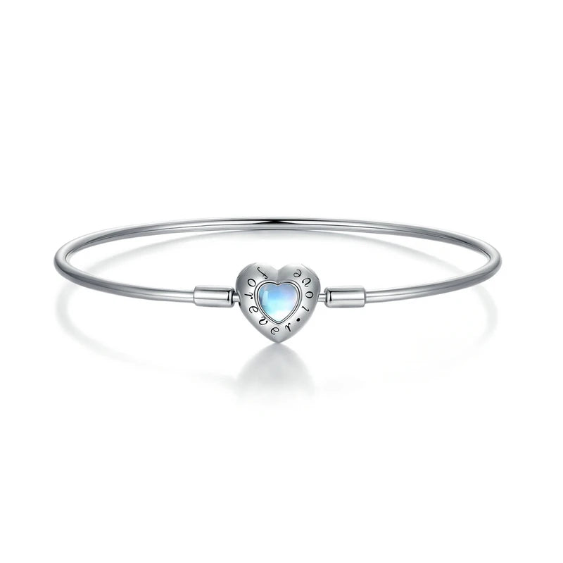 Sterling Silver Heart Charm Bracelet – Women’s Snake Chain Bangle