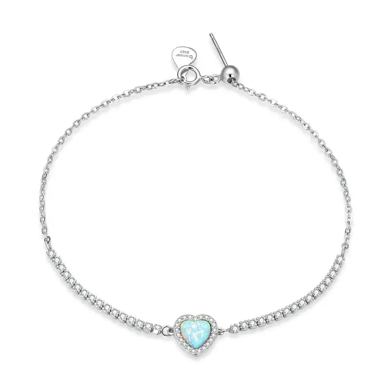 Sterling Silver Opal Heart Bracelet – Women’s Jewelry Gift