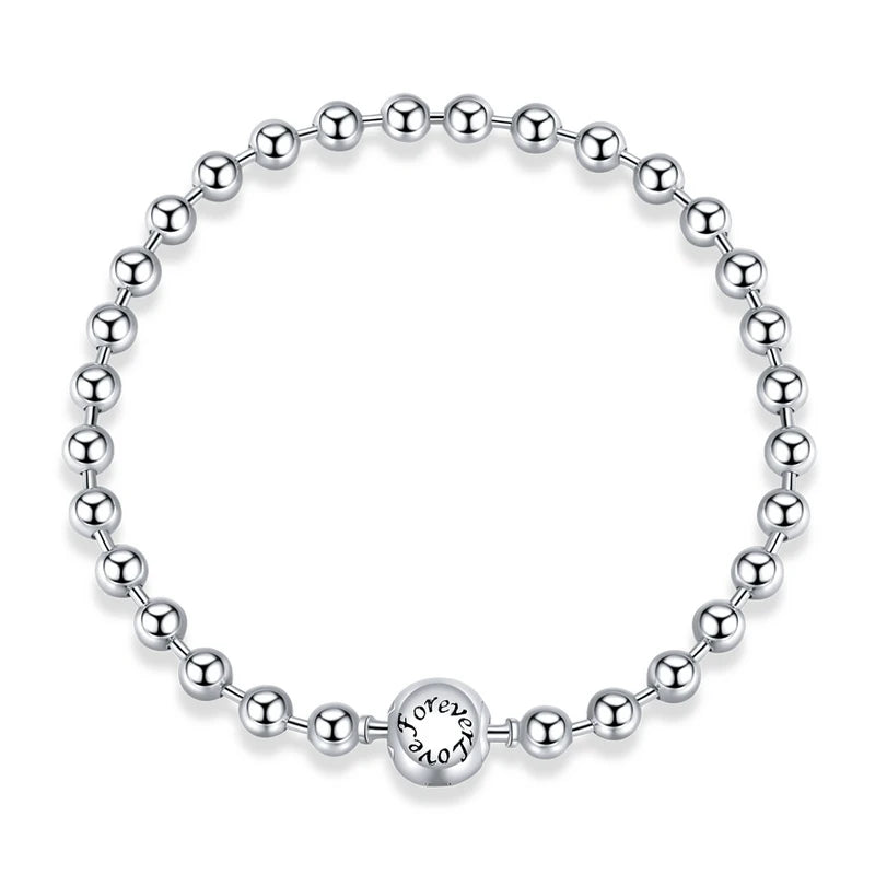 Sterling Silver Simple Love Bead Chain Bracelet for Women