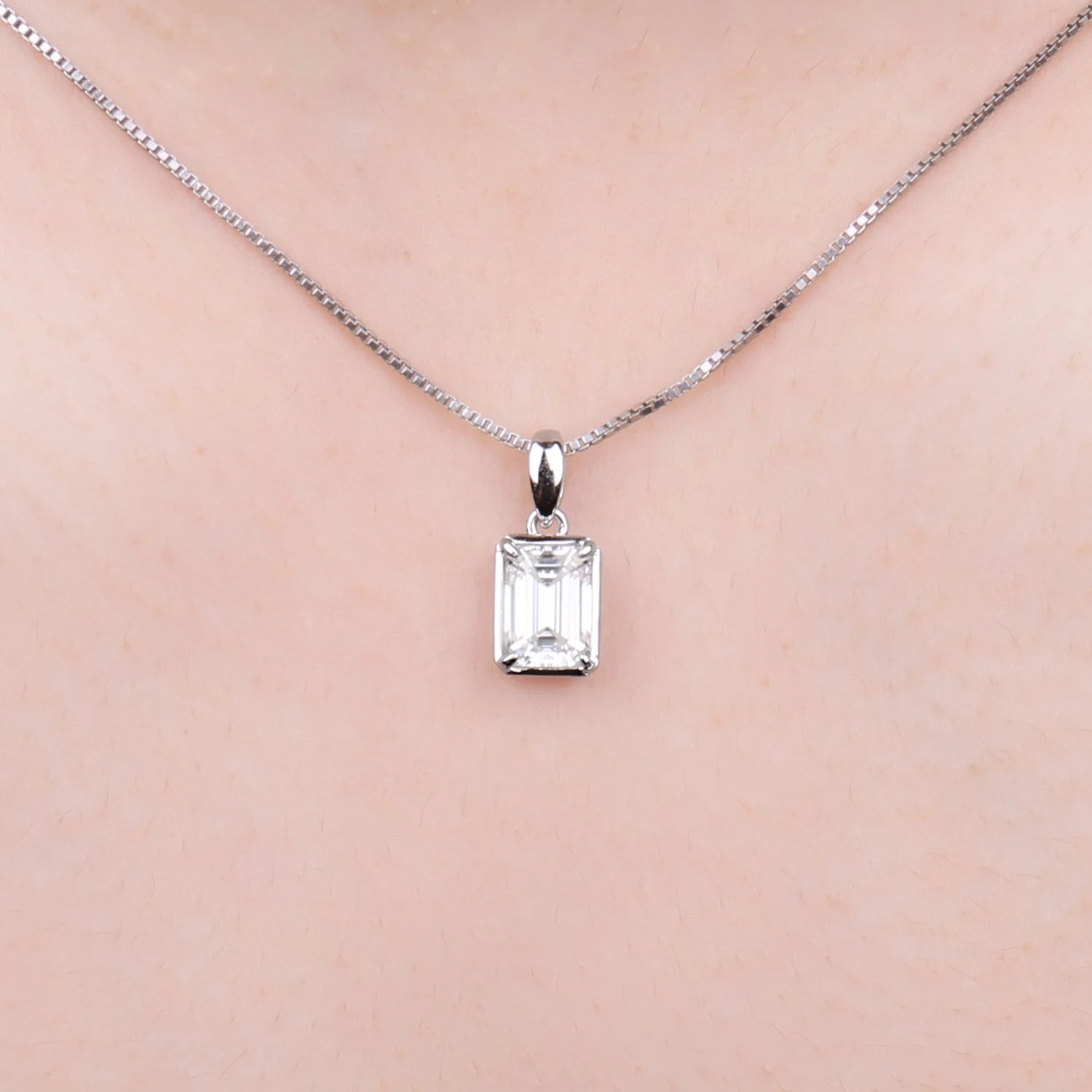 Emerald Cut Sterling Silver Pendant Necklace – Women’s Fashion Jewelry