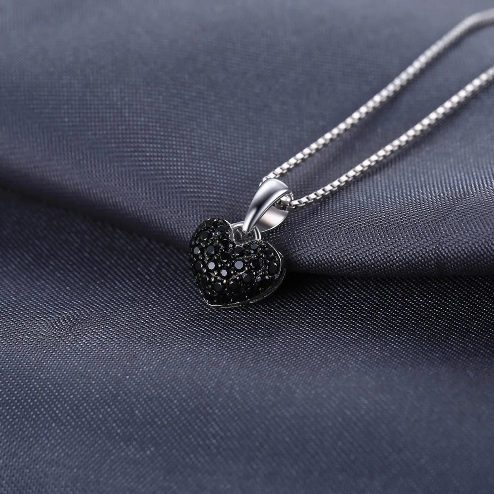 Heart-Shaped Black Spinel Sterling Silver Pendant Necklace