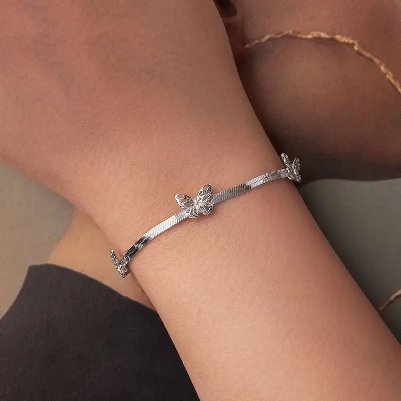 Hollow Butterfly Snake Chain Bracelet – Adjustable Sterling Silver