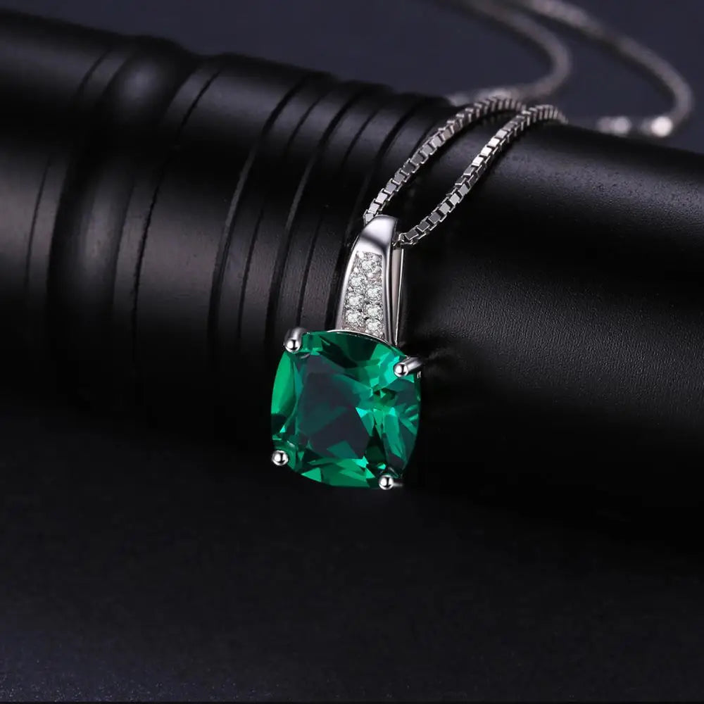 Nano Green Emerald Ruby Solitaire Pendant Necklace – Sterling Silver