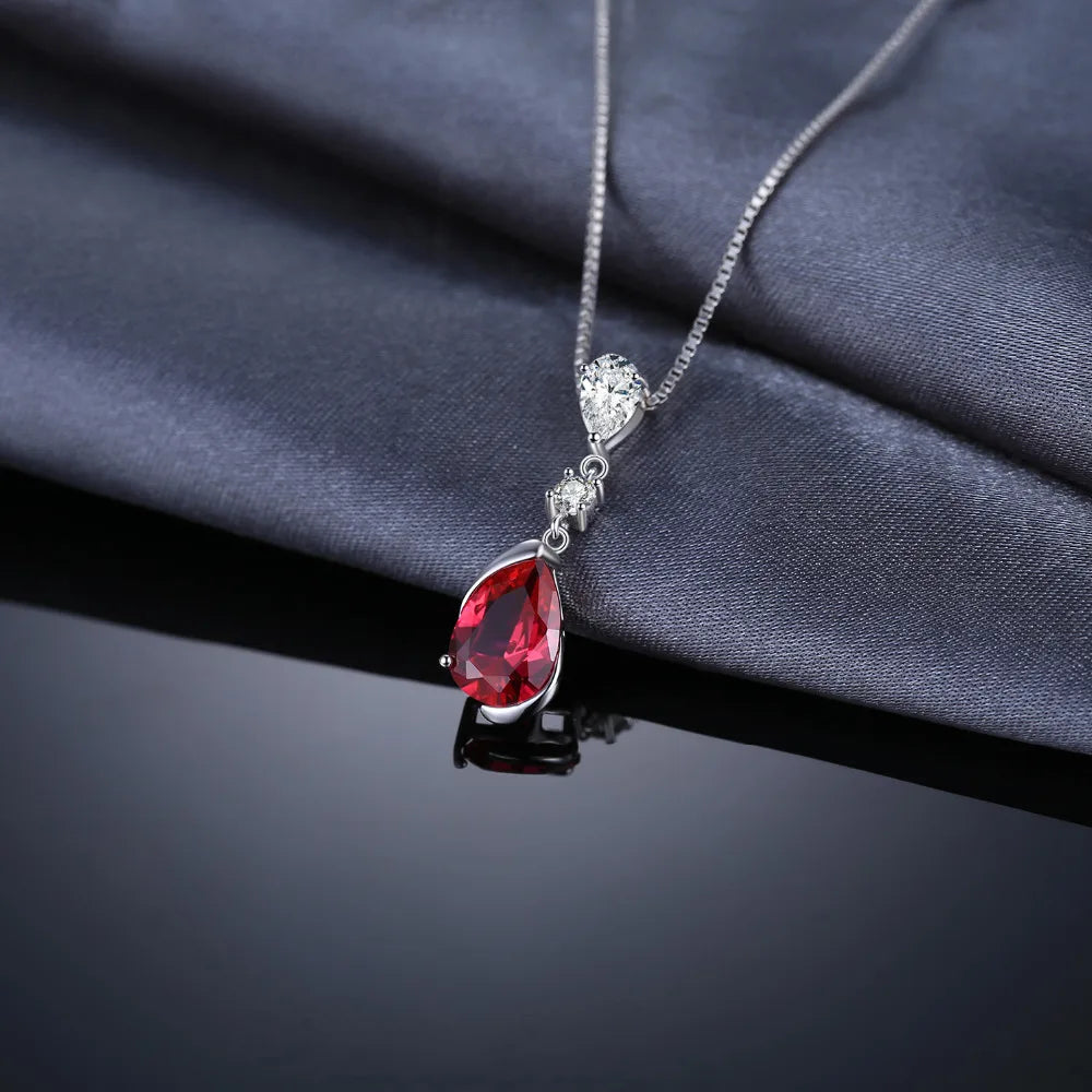 Pear Red Ruby 925 Silver Pendant Necklace (No Chain)