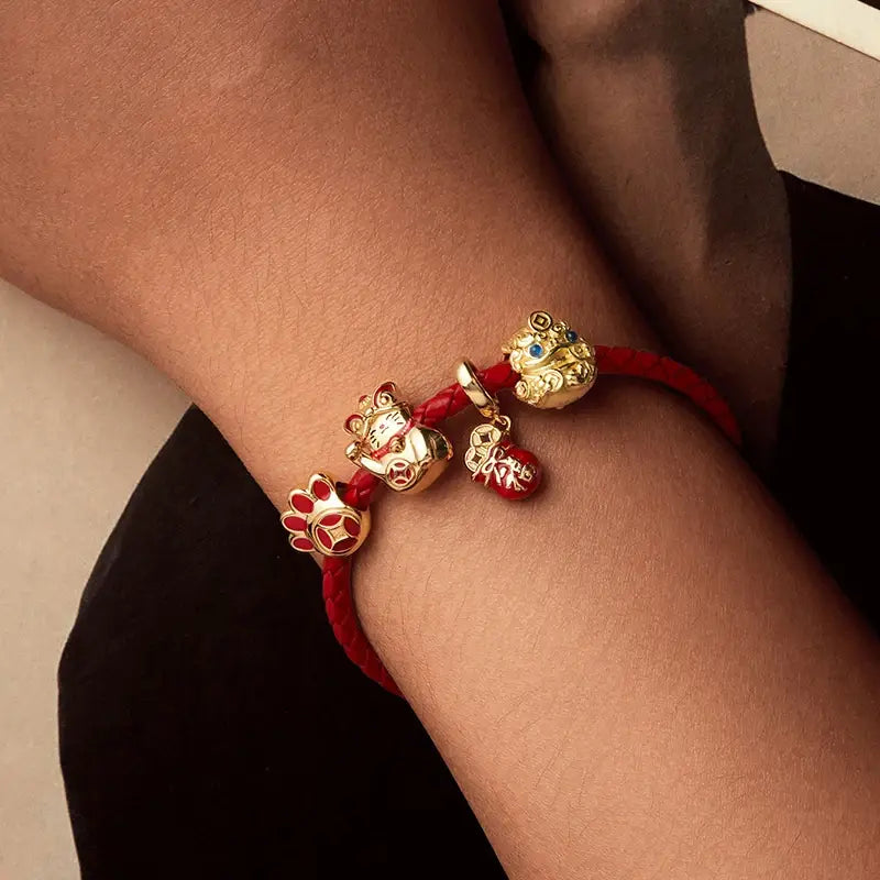 Silver Fortune Red Rope Adjustable Bracelet for Women