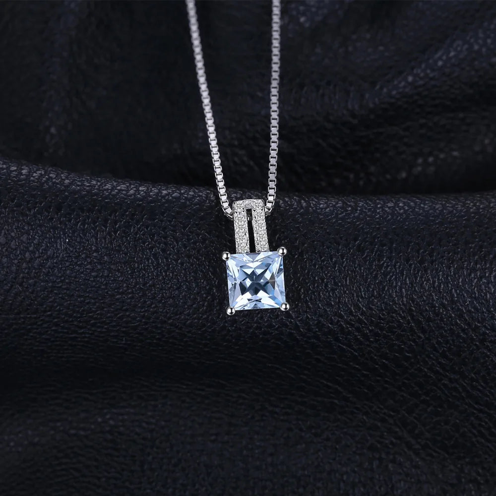 Sky Blue Topaz Sterling Silver Princess Cut Pendant (No Chain)
