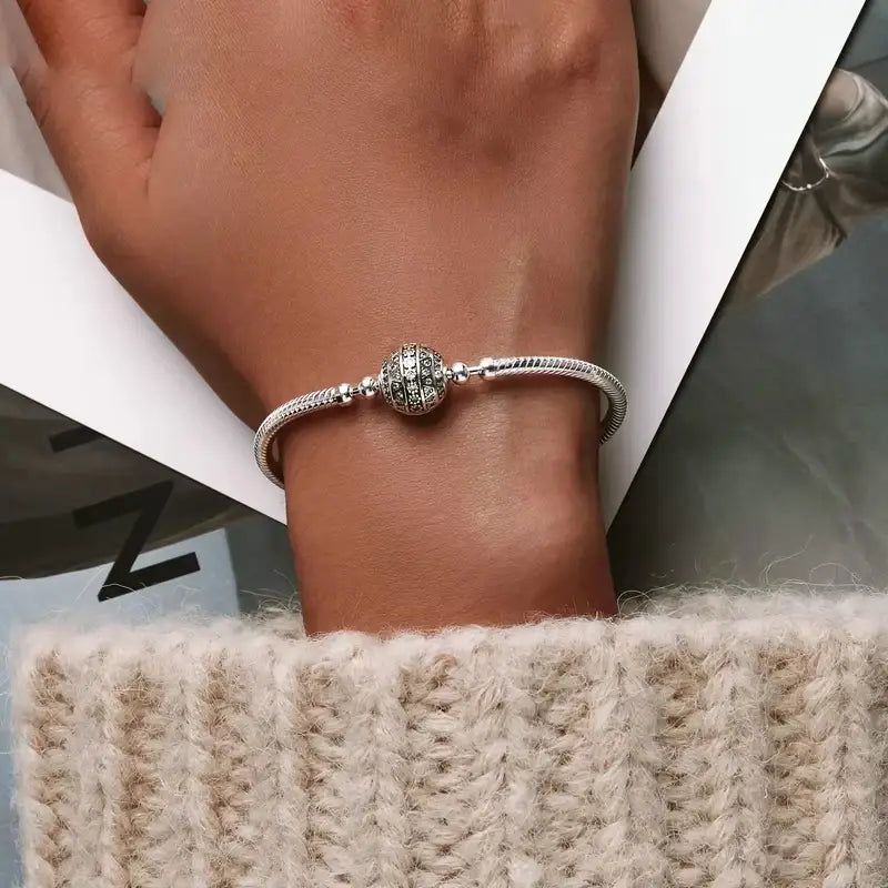 Sterling Silver CZ Flower Clasp Snake Chain Bracelet