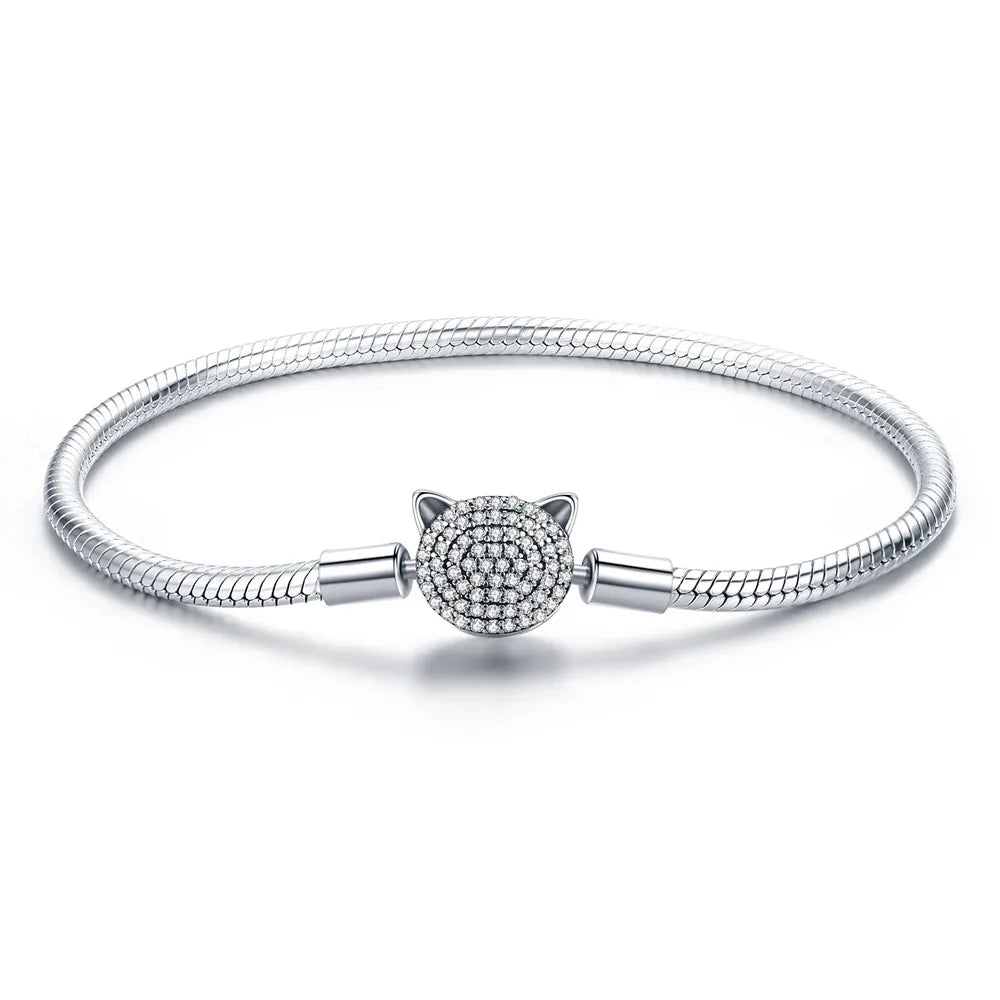 Sterling Silver Heart Charm Bracelet – Women’s Snake Chain Bangle