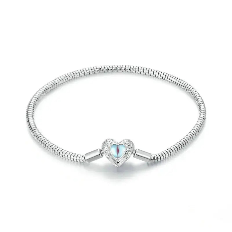 Sterling Silver Heart & Snake Charm Bracelet with DIY Beads