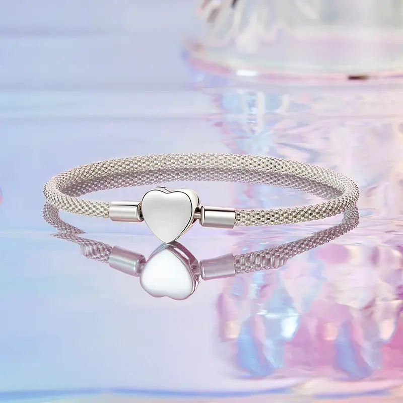 Sterling Silver Snake Chain Heart Charm Bracelet for Women