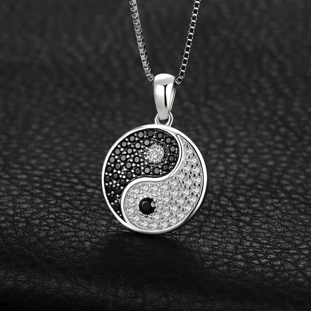 Sterling Silver Tai Chi Yin Yang Pendant with Black Spinel Gemstone