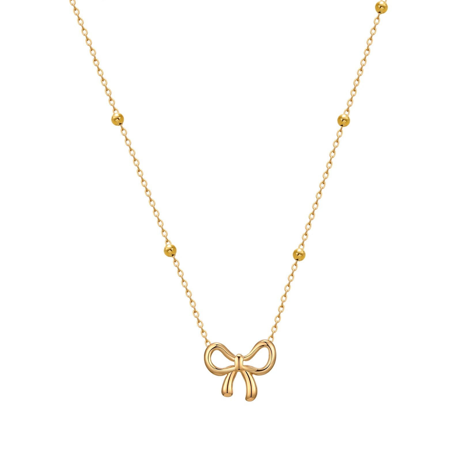 18k Gold Bow Pendant Necklace – Adjustable Satellite Chain