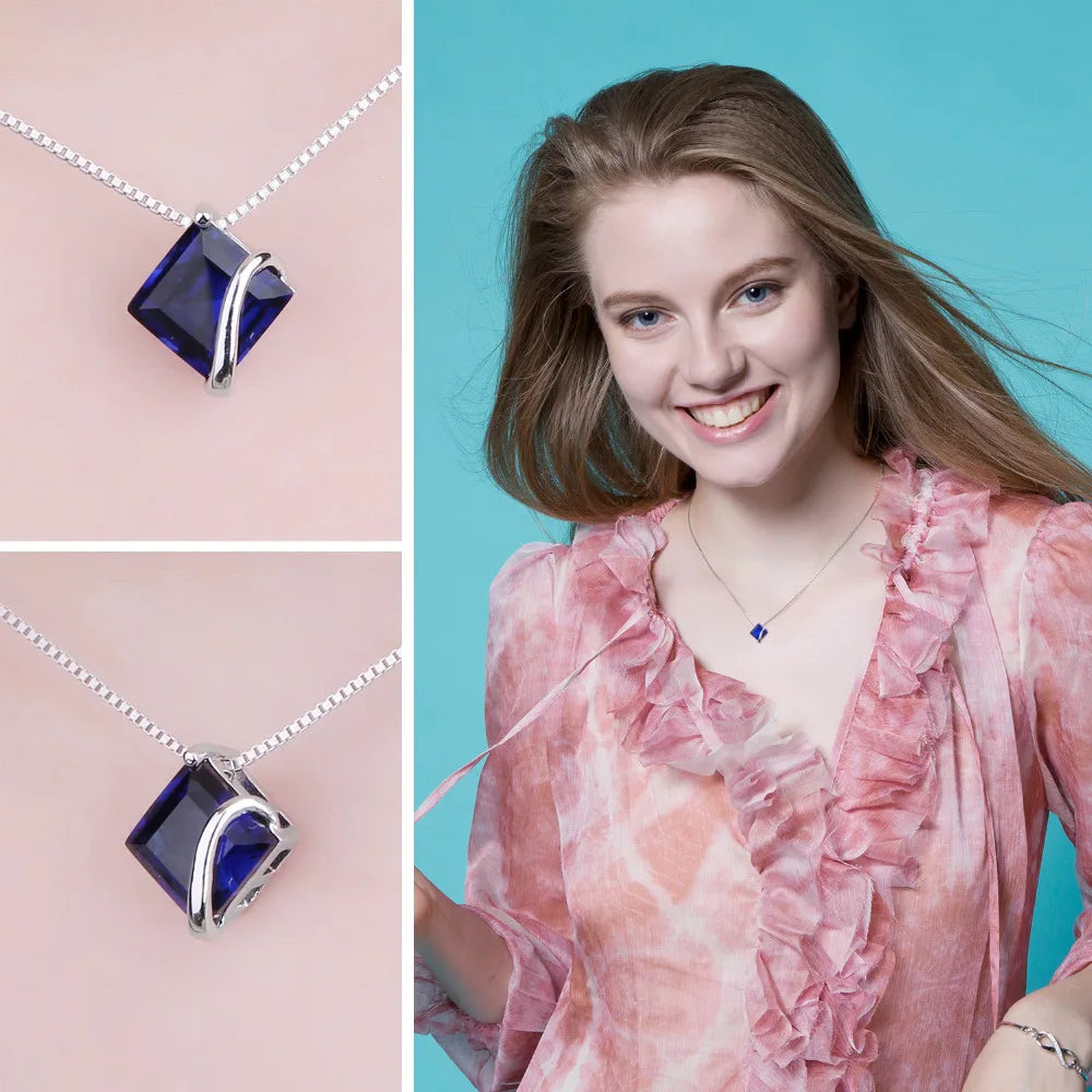 Blue Sapphire 925 Silver Pendant Necklace for Women
