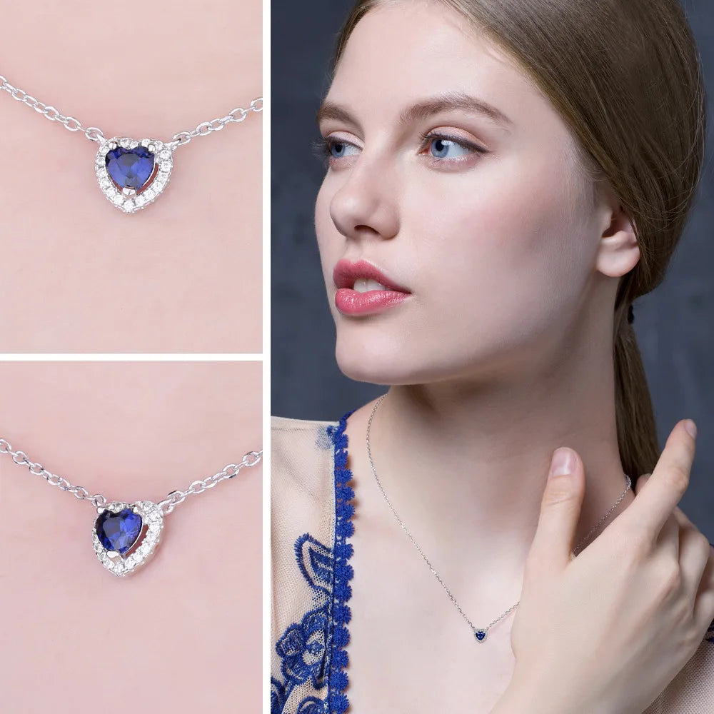 Blue Sapphire Sterling Silver Pendant Necklace for Women