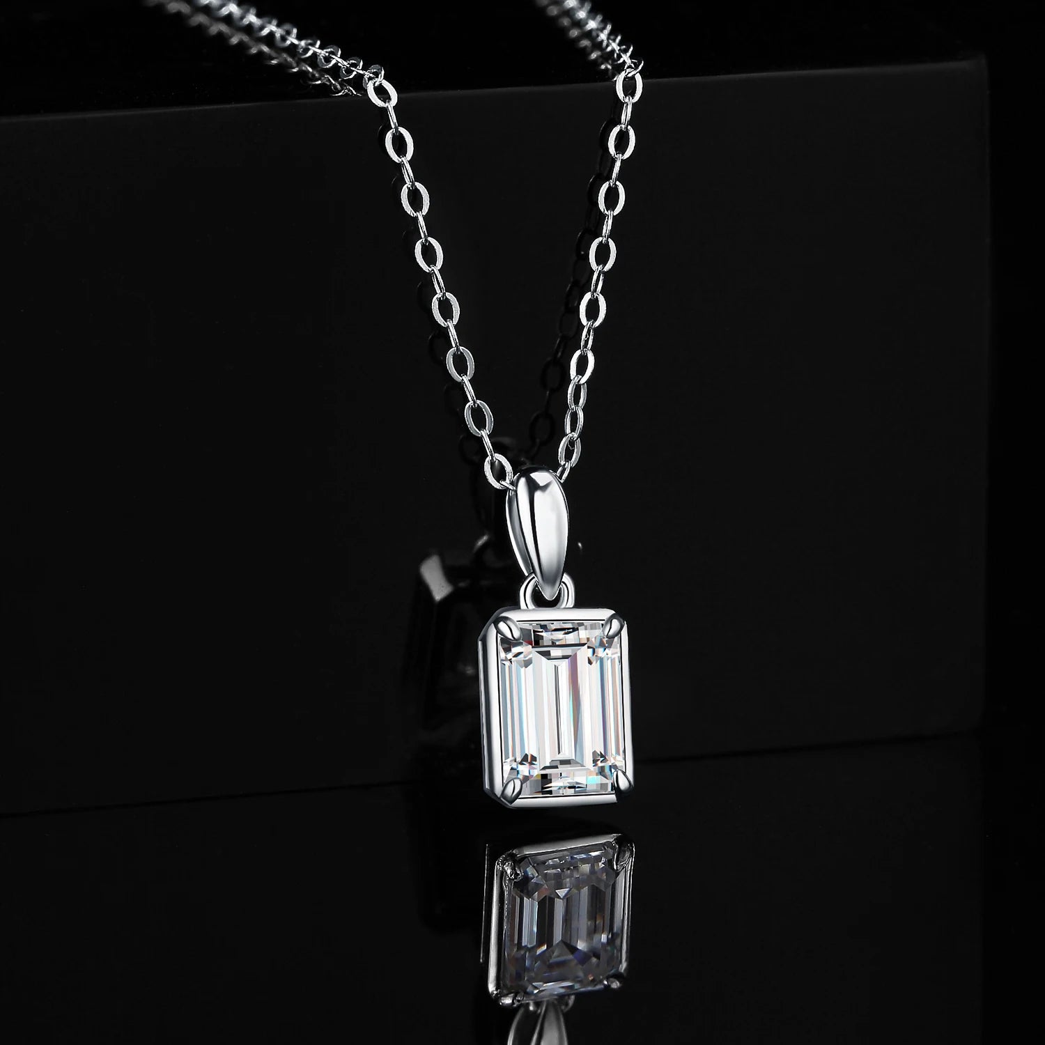 Emerald Cut Sterling Silver Pendant Necklace – Women’s Fashion Jewelry