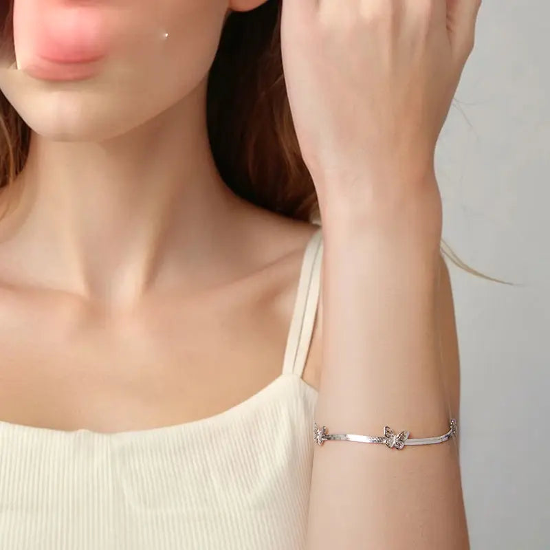 Hollow Butterfly Snake Chain Bracelet – Adjustable Sterling Silver