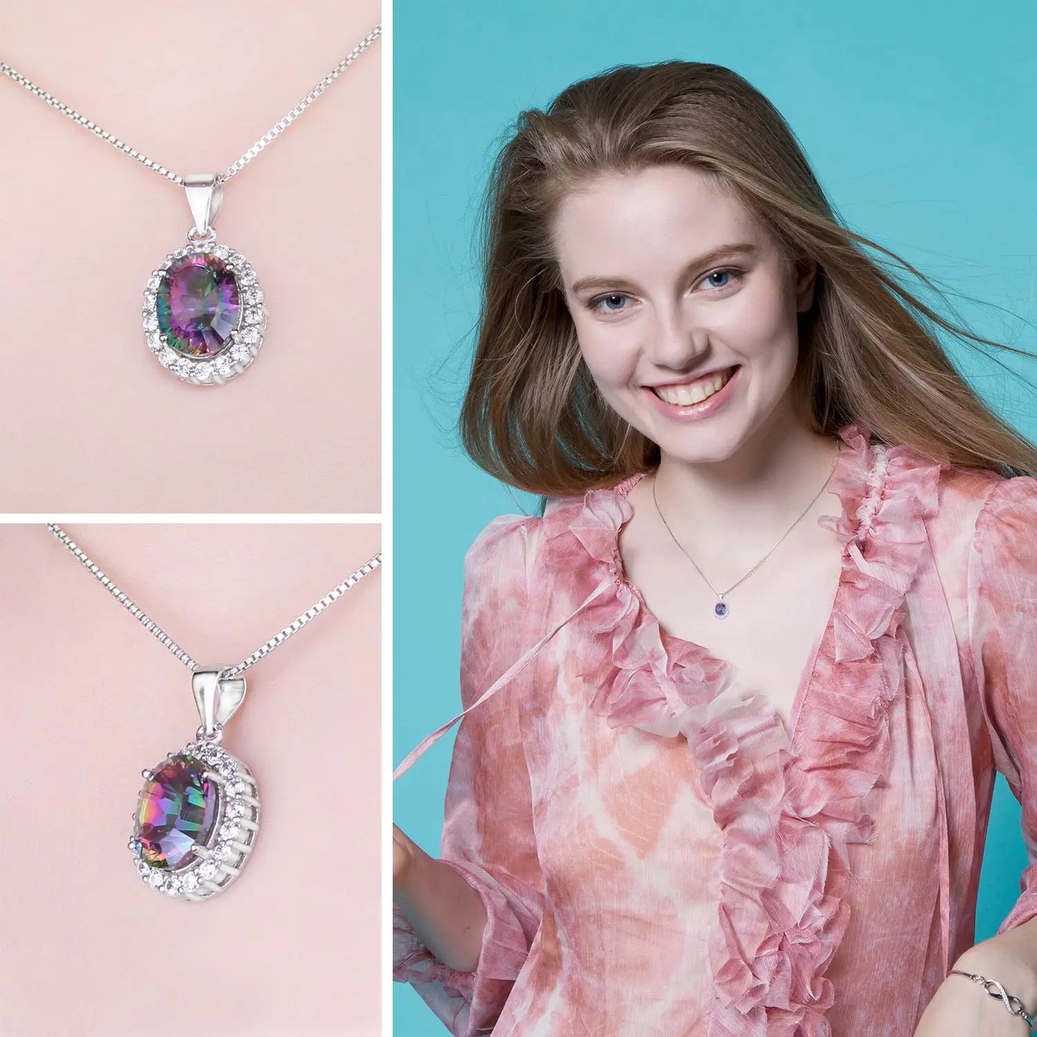 JewelryPalace 2.6ct Mystic Quartz Silver Pendant Necklace