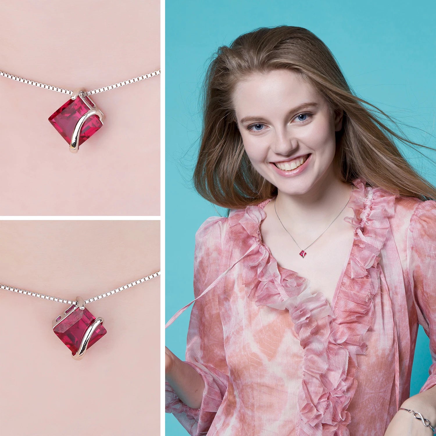 Red Ruby Sterling Silver Pendant Necklace – Gemstone Choker