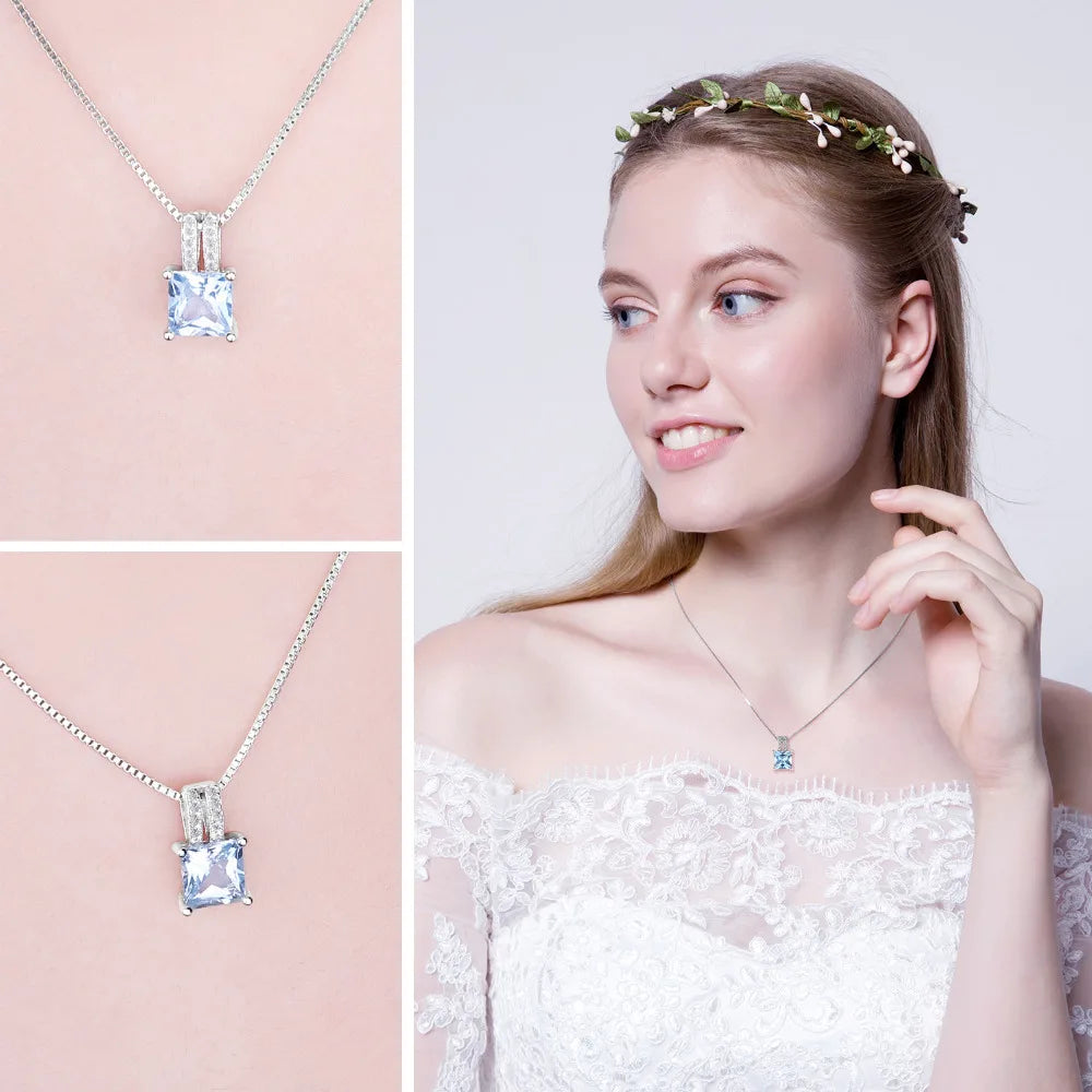 Sky Blue Topaz Sterling Silver Princess Cut Pendant (No Chain)