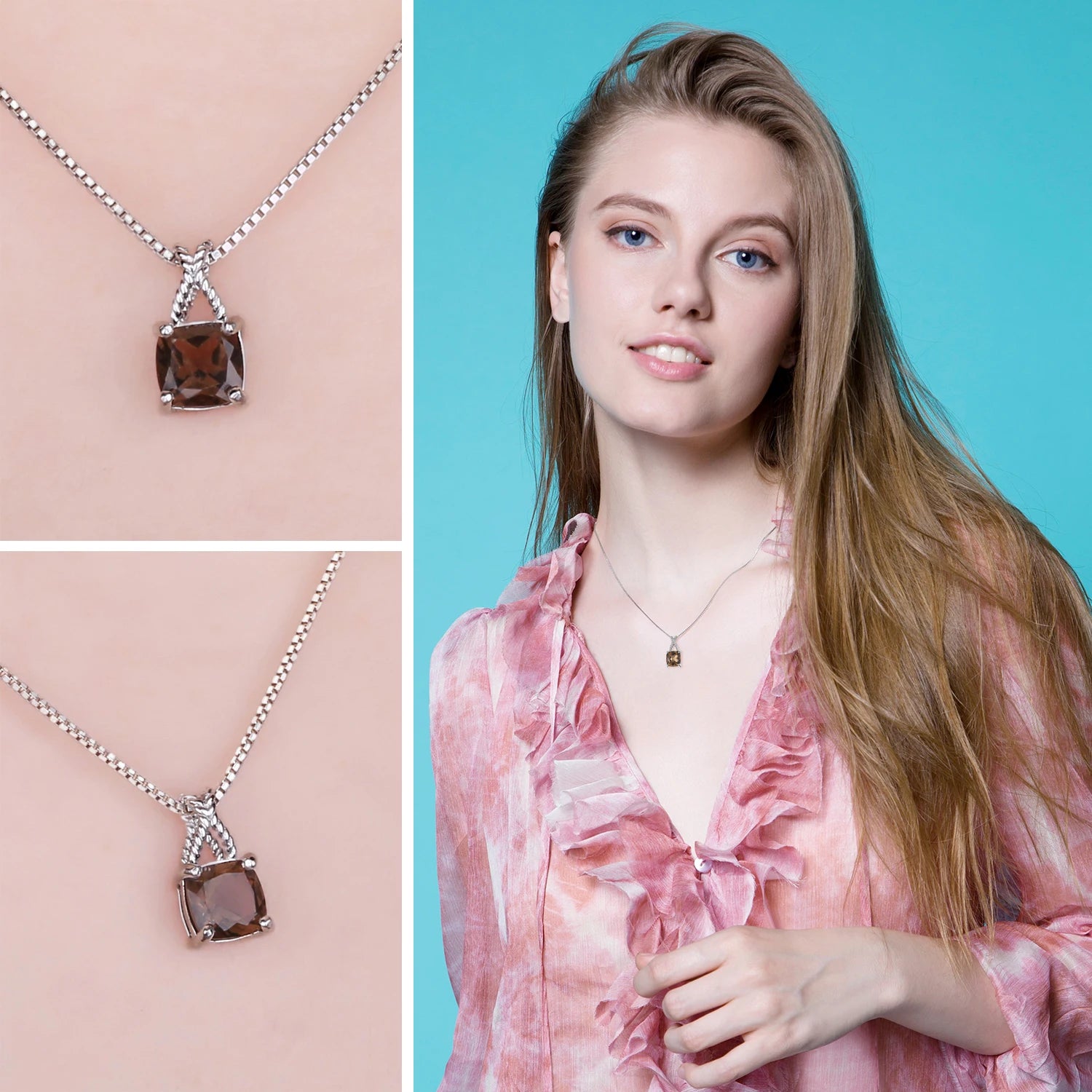 Smoky Quartz Sterling Silver Pendant Necklace – No Chain