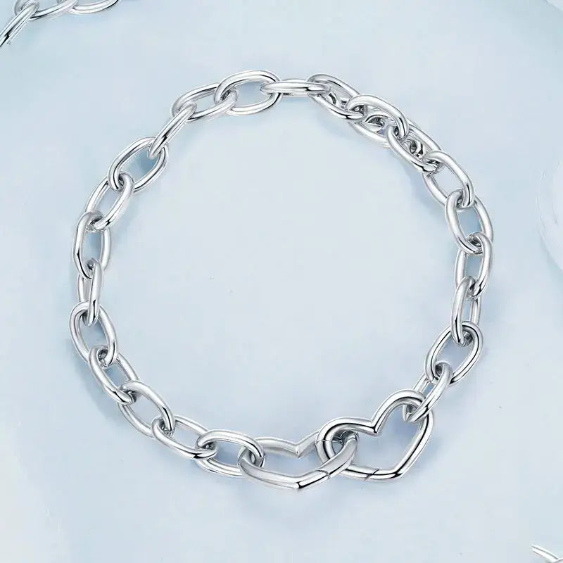 Sterling Silver Double Heart Adjustable Charm Bracelet