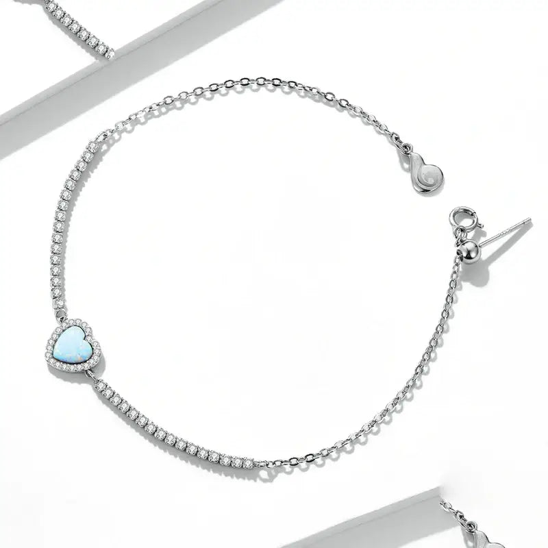 Sterling Silver Opal Heart Bracelet – Women’s Jewelry Gift