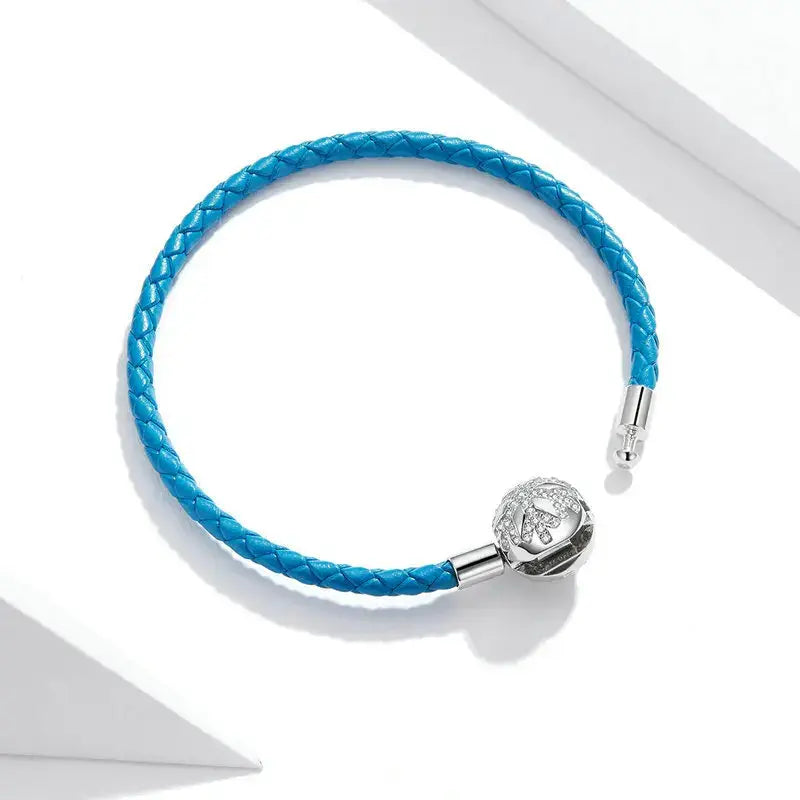 Sterling Silver Snowflake Clip with Blue Leather Bracelet